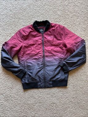 Hollister Hombre Bomber Jacket - Burgundy to Charcoal Black Size Large